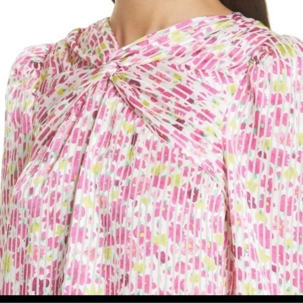 KATE SPADE Marker Floral Devote French Cream Top size XXL Puff Sleeve silky